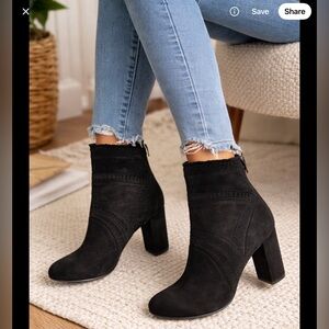 Studio Isola Evoda Black Suede Laser Cut Ankle Boots booties. Size 10